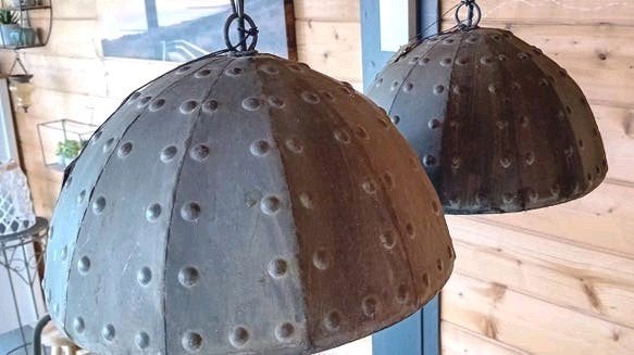 2 industriële metalen lampen van PTMD collection., Minder dan 50 cm, Gebruikt, Industrieel, Modern, Ophalen of Verzenden