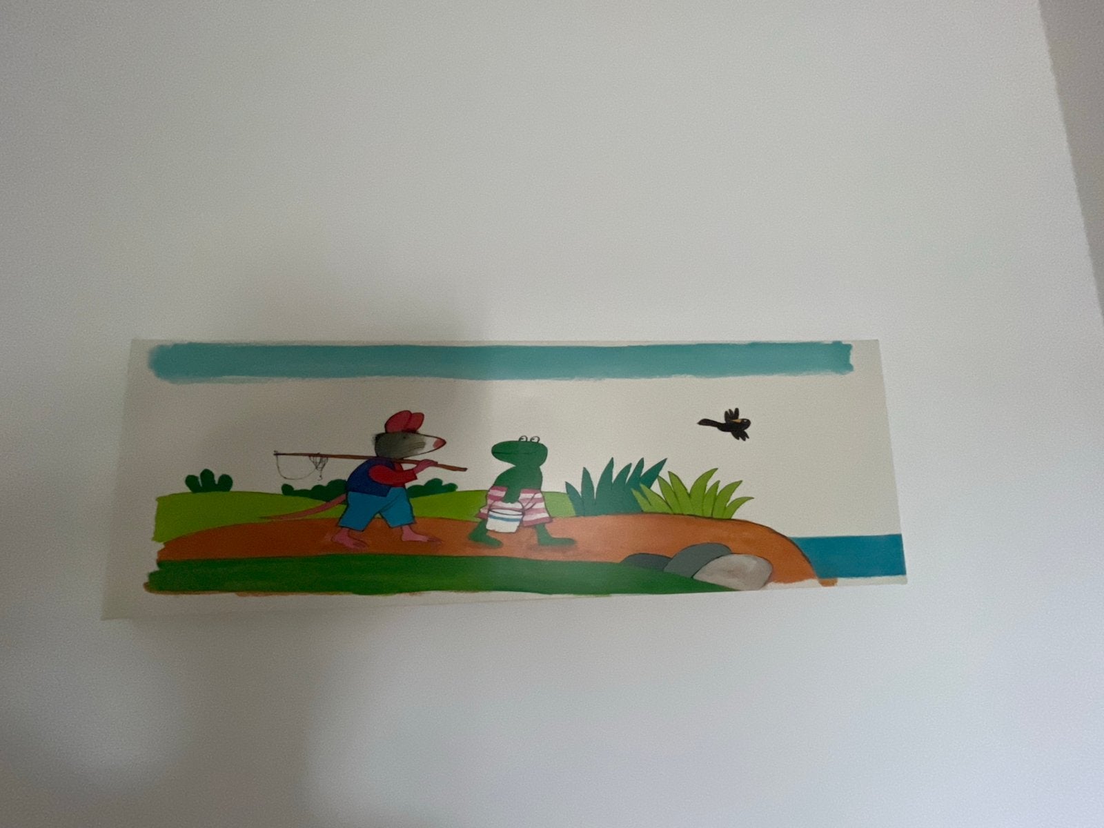 Canvas schilderij muis en kikker 30x90 cm, Ophalen, Zo goed als nieuw, Schilderij, 75 tot 100 cm