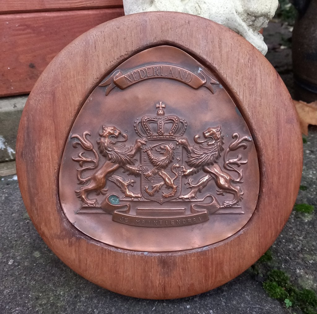 Plaquette met Wapen van Koninkrijk der Nederlanden, Antiek en Kunst, Ophalen of Verzenden, Brons