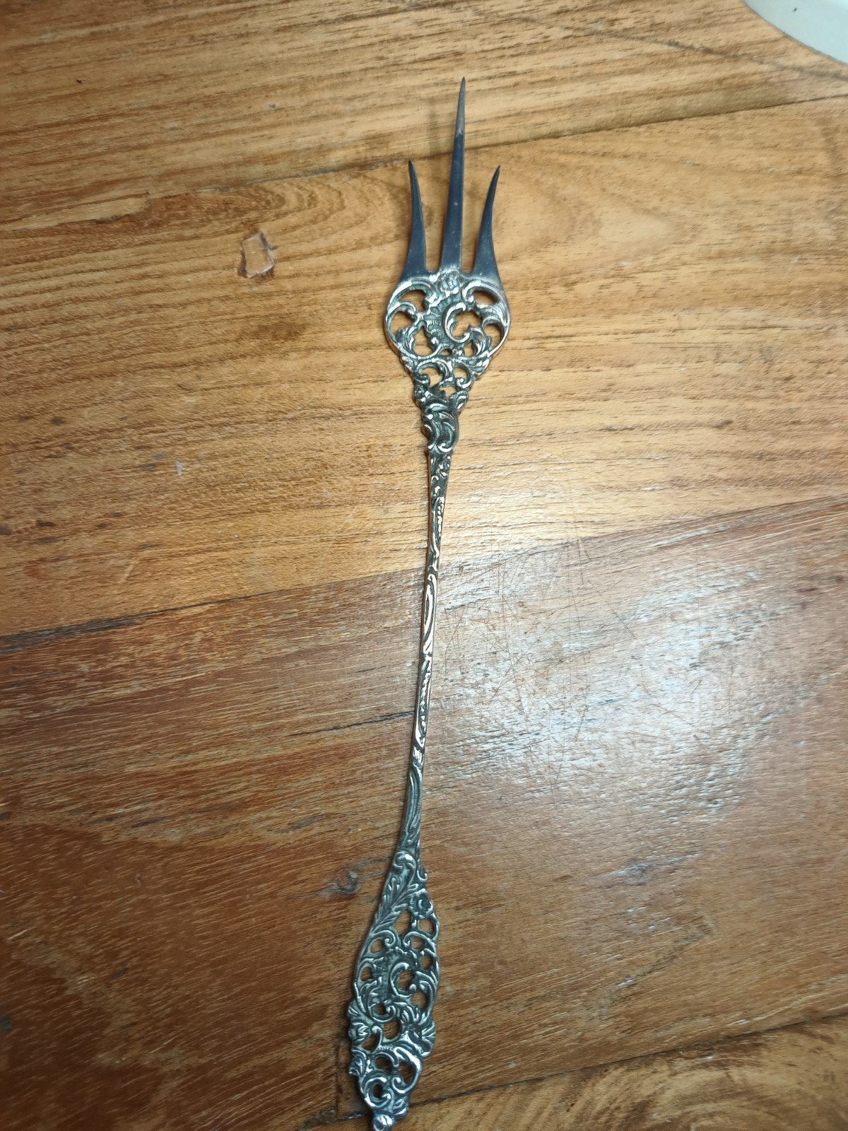 cakeprikker of rozen vork rococo Steel zilver met mertekens, Antiek en Kunst, Ophalen of Verzenden
