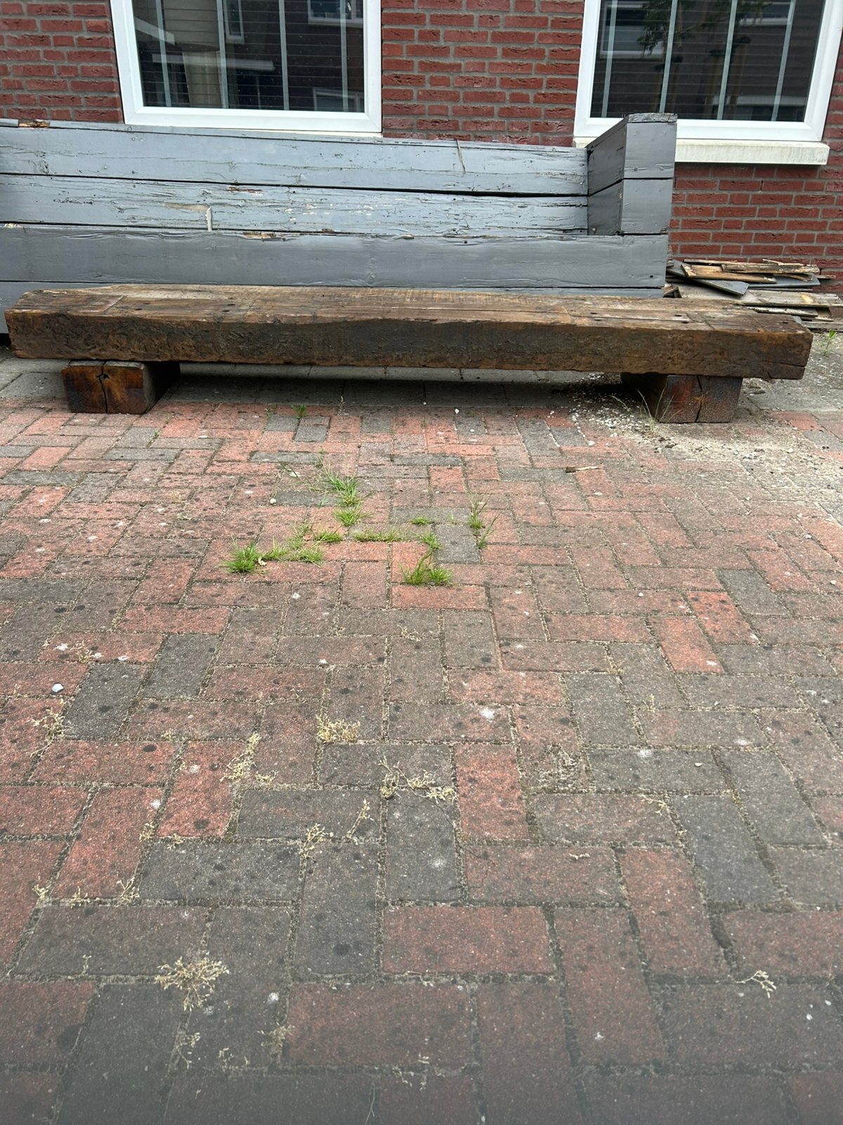 2 oude massieve houten balken (alleen voor buitengebruik), Ophalen, Zo goed als nieuw, 250 cm of meer, Balken