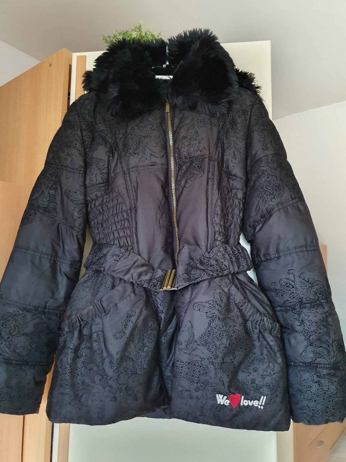 Desigual exclusieve puffer winterjas met barokprint &nepbont, Ophalen of Verzenden, Zwart