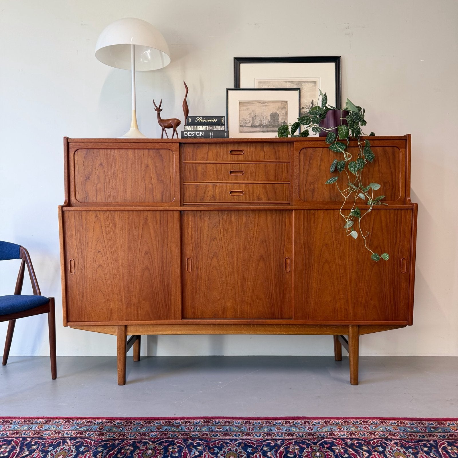 Vintage highboard, Deens 2/2, Gebruikt, ., 150 tot 200 cm, Ophalen of Verzenden