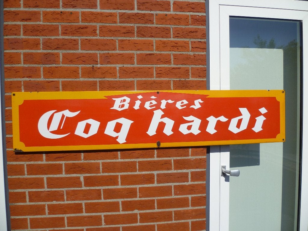 EMAILLE RECLAMEBORD"BIERES COQ HARDI"UIT JAREN 50/60, Verzamelen, Ophalen, Gebruikt, Reclamebord