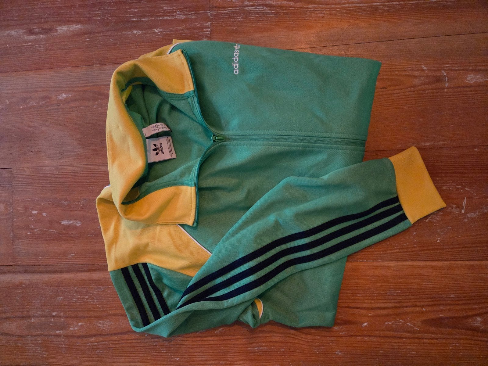 Vintage Adidas trainingsjack - Groen/Geel - Maat 2XL, Overige maten, Ophalen of Verzenden, Zo goed als nieuw, Adidas