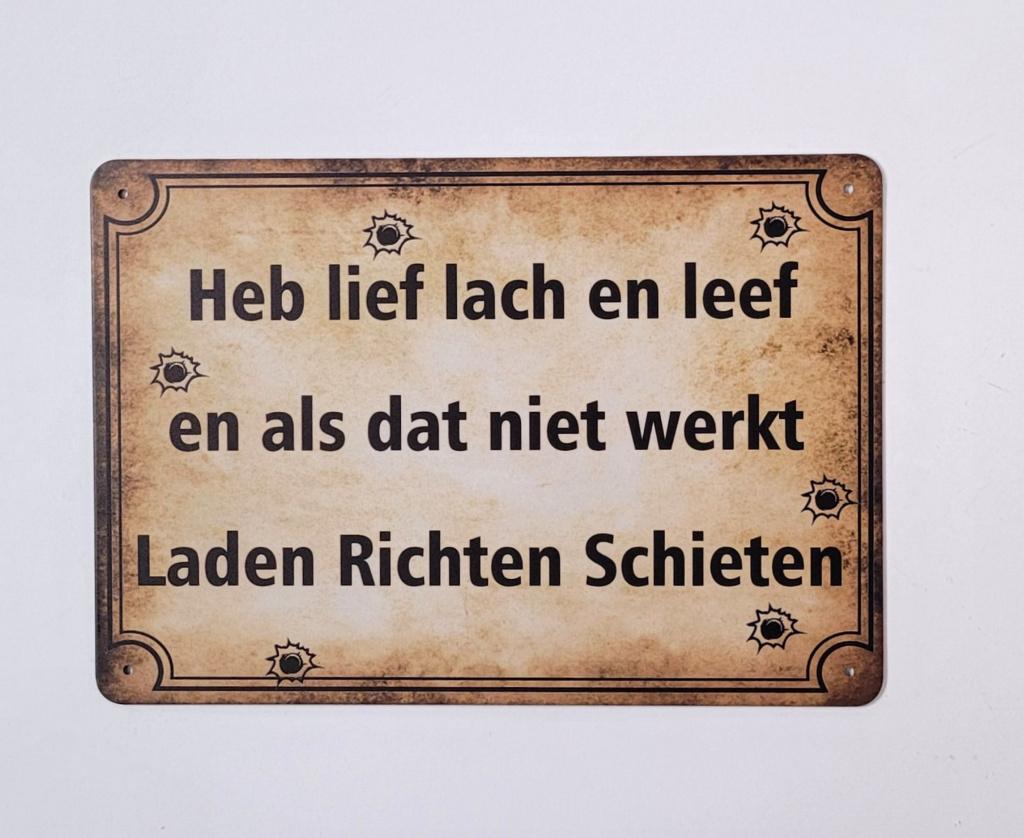 Lief laden richten schieten reclamebord van metaal wandbord, Info@deconoord.nl, Deco Noord, Nieuw, Ophalen of Verzenden