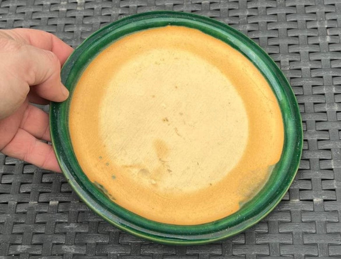 Bonsai onderzetter rond groen geglazuurd aardewerk 20,2x2,1, Rond, Ophalen of Verzenden, Zo goed als nieuw, Aardewerk
