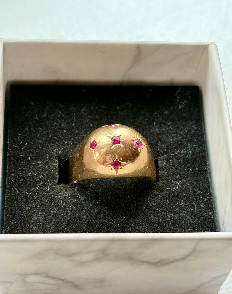 Antieke koepelring gipsy 18k goud, Ophalen, Gebruikt, 17 tot 18, Dame