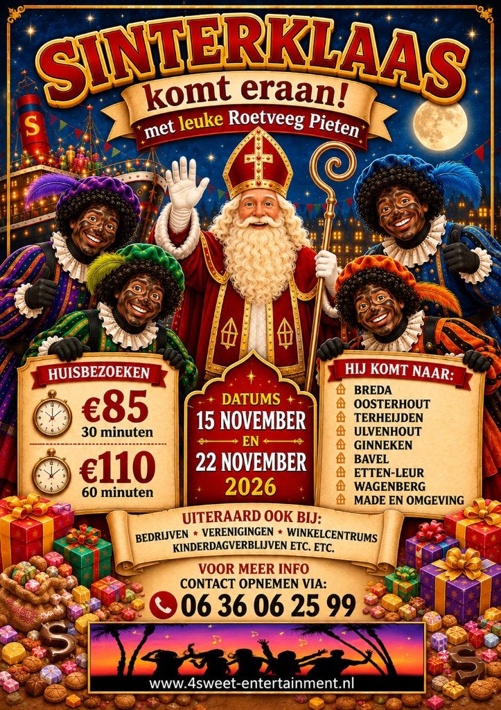 Sinterklaas en Roetveeg pieten komen ook in Breda e.o 2026, Ophalen, Nieuw