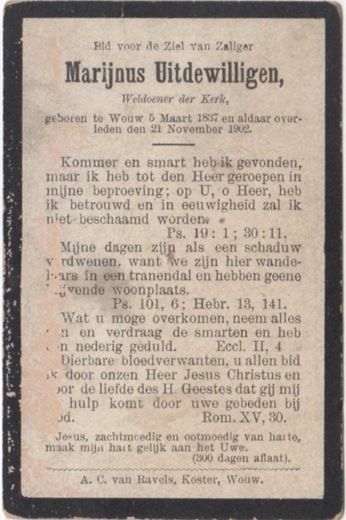 Marijnus Uitdewilligen 1837 Wouw - 1902 Wouw, 65 jaar oud, Verzenden
