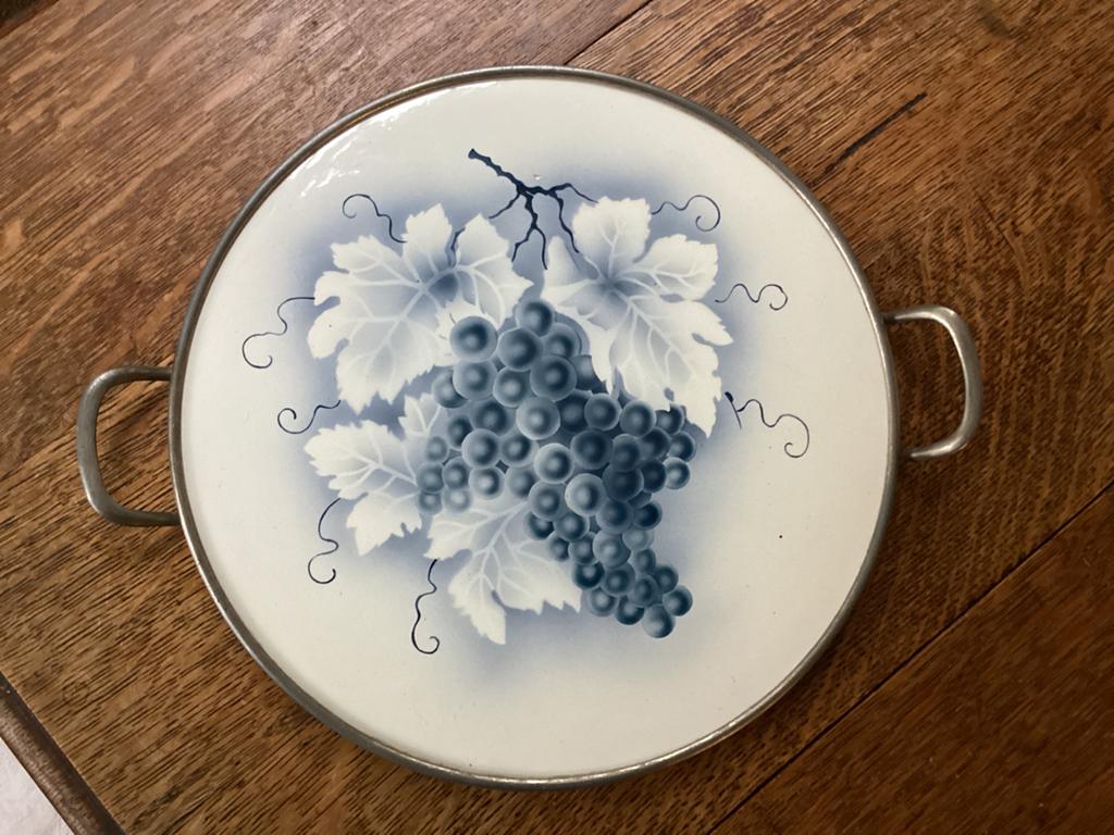 Vintage Rond Tegel-Dienblad met Druivenmotief, Ophalen of Verzenden