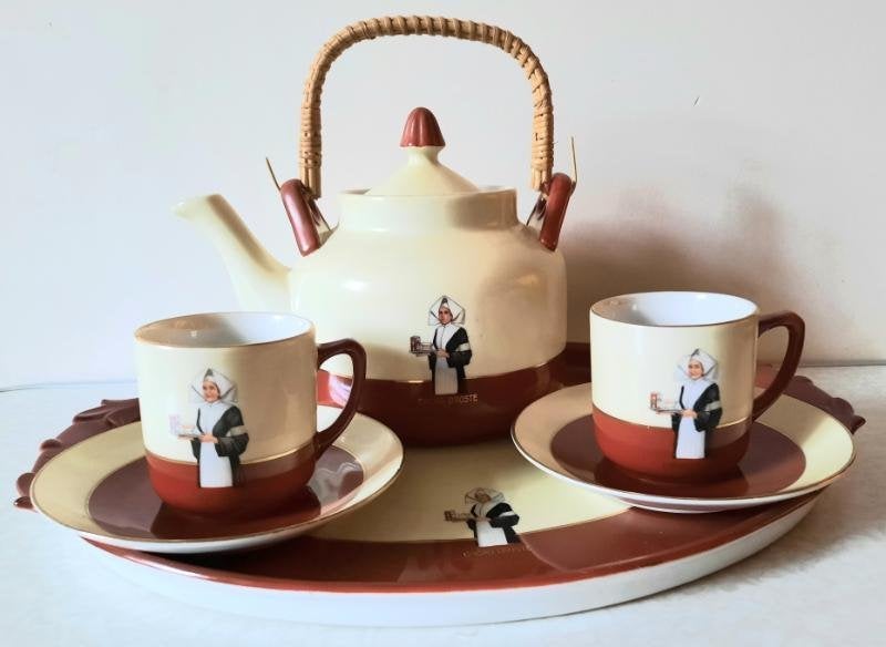 Art-Deco droste servies met twee kop en schotels, Ophalen of Verzenden
