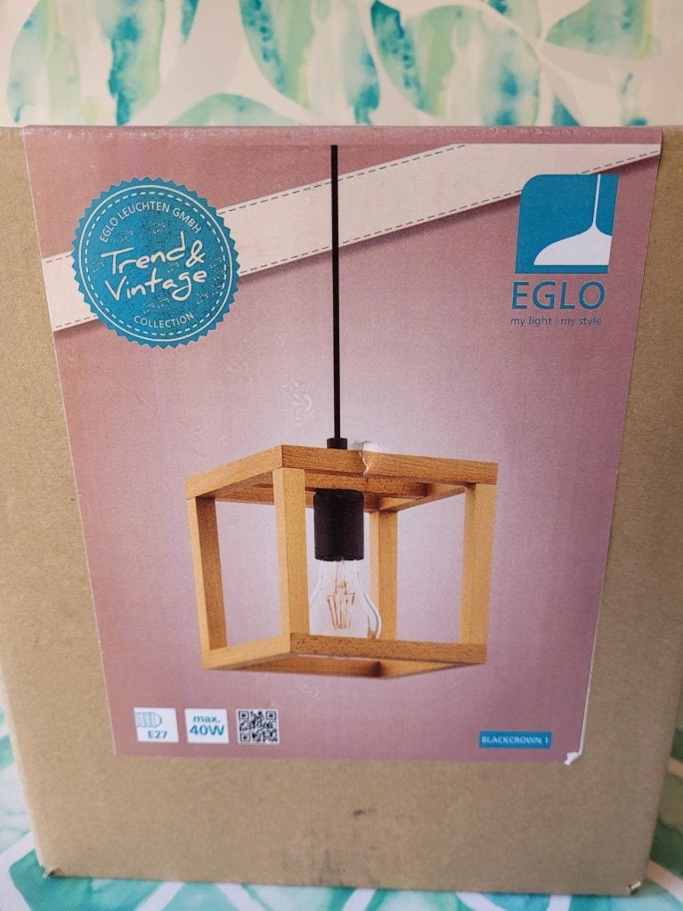 Mooie houten hanglamp, EGLO Blackcrown 1 van 75 voor 25 !, ., Nieuw, Ophalen of Verzenden, .