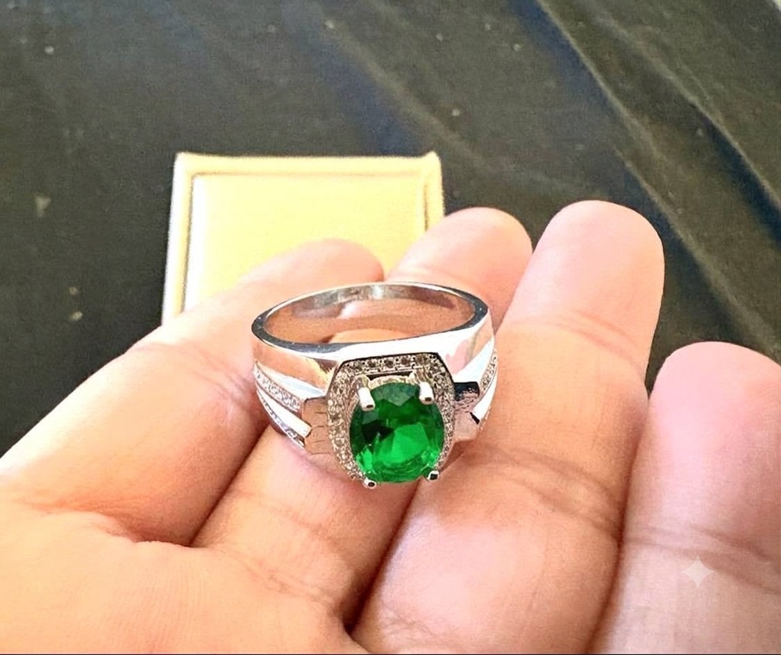 Heren ring met groene steen zilver 925 maat 21, 22 ab, Verzenden, Nieuw