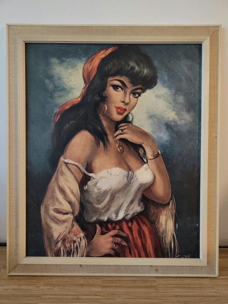 Vintage Schilderij 'De Zigeunerin', Torino 1965 – 1968, Ophalen of Verzenden, Ingelijst, Portret of Personen