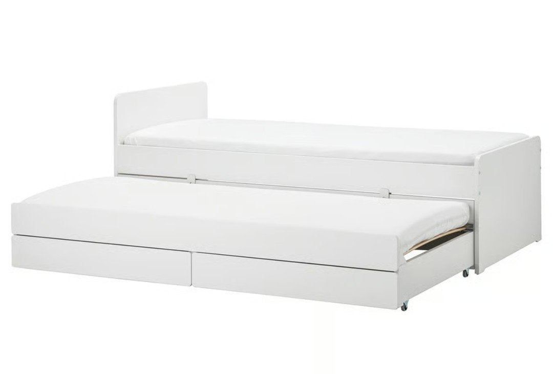 Eenpersoonsbed met onderbed en opberger Släkt Ikea, Huis en Inrichting, Ophalen, 90 cm, Eenpersoons, Wit