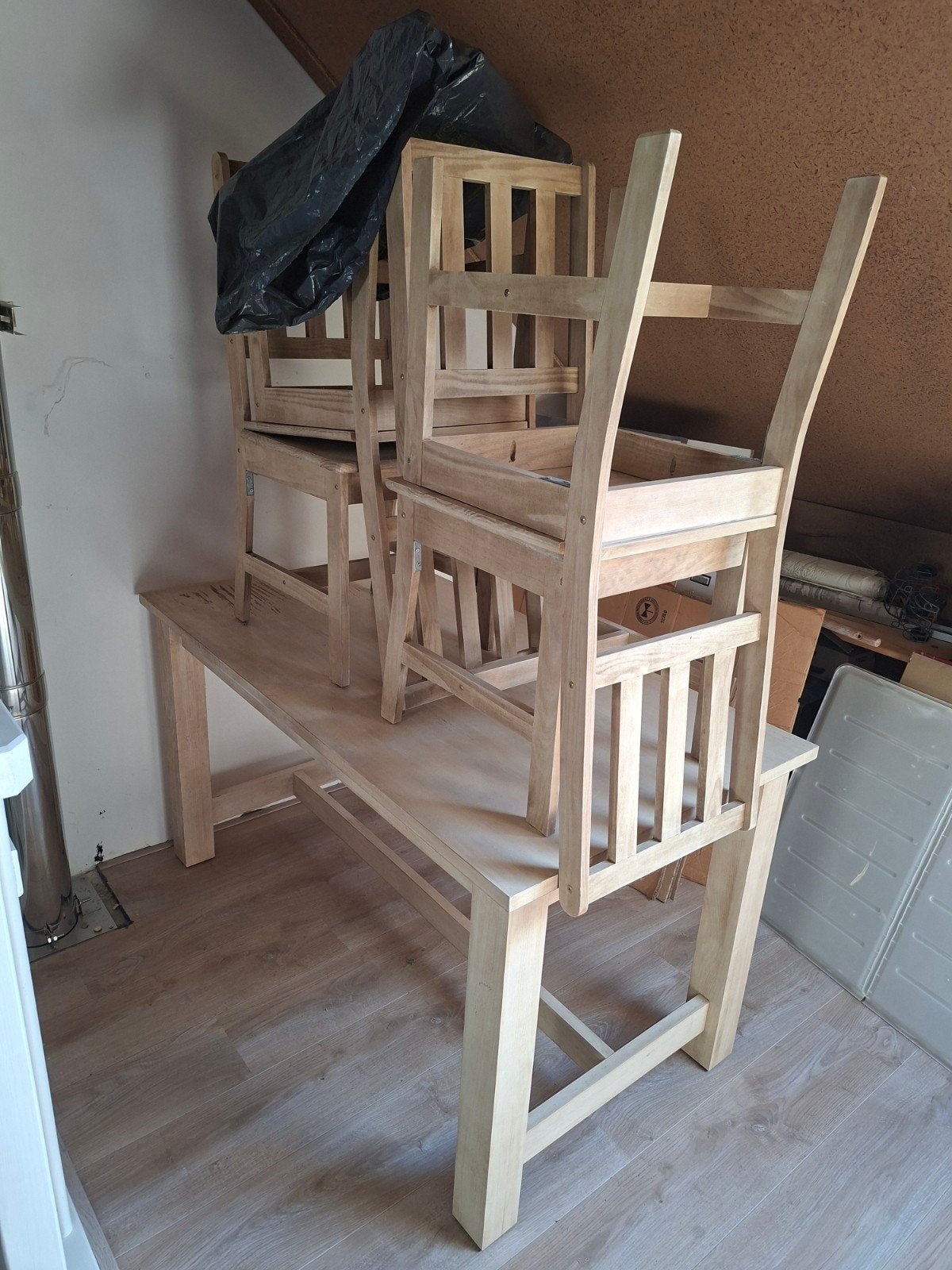 Houten eettafel met stoelen, Ophalen, Gebruikt, Overige kleuren, Vier