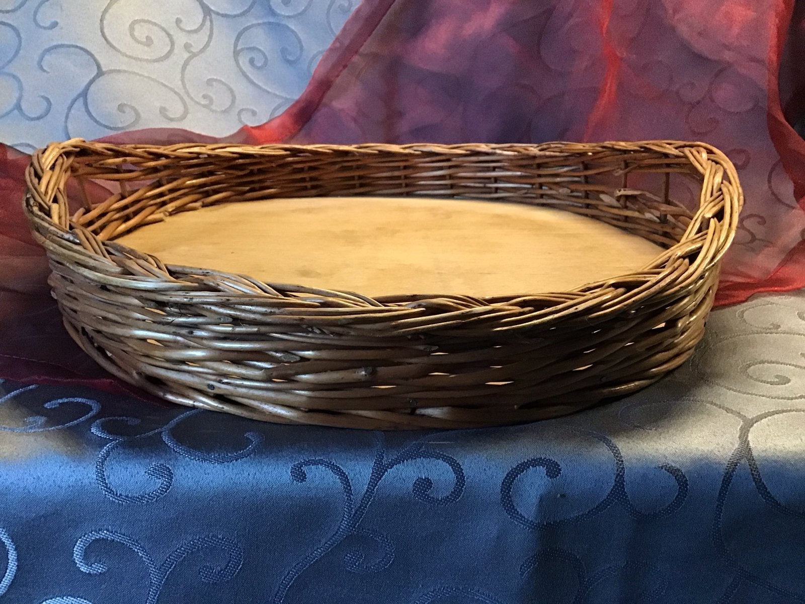Vintage rond rieten dienblad, Huis en Inrichting, Woonaccessoires | Dienbladen, Zo goed als nieuw, Ophalen of Verzenden