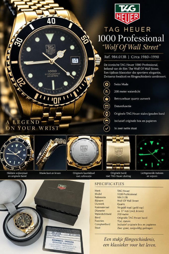 TAG Heuer 1000 Professional – Wolf of Wall Street, Gebruikt, Polshorloge, Ophalen of Verzenden, TAG Heuer