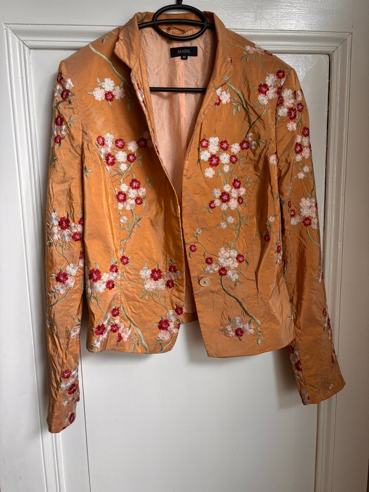 Zijden jasje met bloemenborduursel, Kleding | Dames, Ophalen of Verzenden, Gedragen, Oranje, Jasje