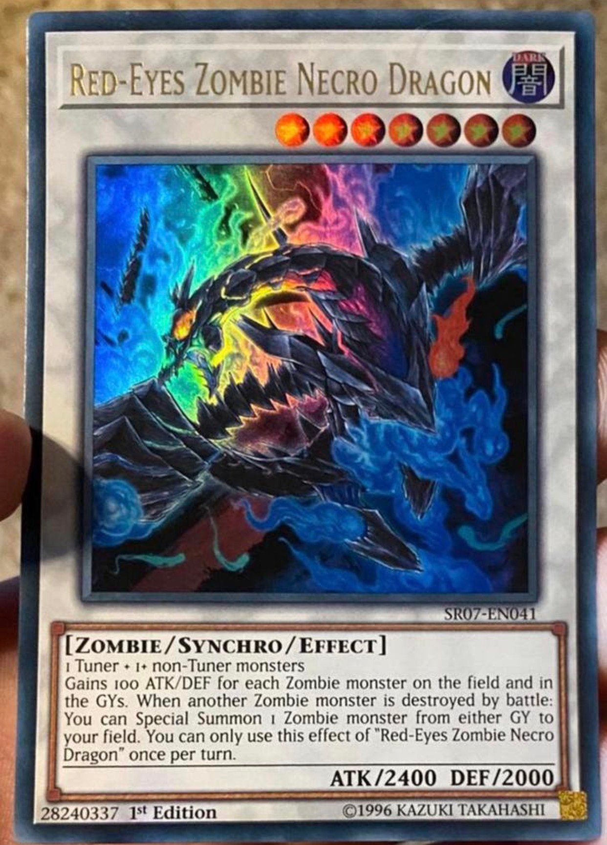 Yu-Gi-Oh! Red-Eyes Zombie Necro Dragon SR07 1st Edition !, Ophalen of Verzenden, Zo goed als nieuw, Losse kaart, Foil
