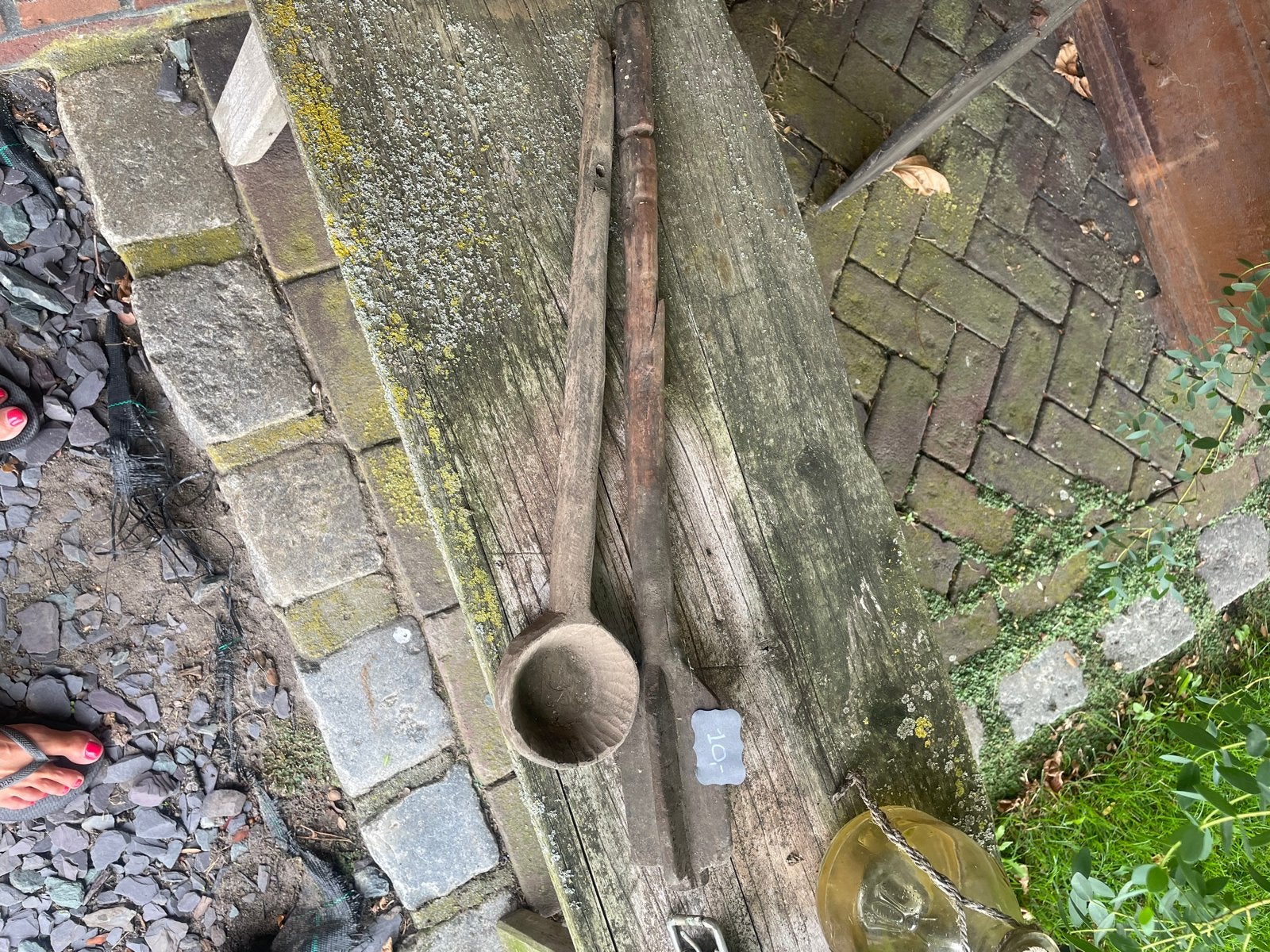 Oude houten pollepel en spatel - decoratief, Ophalen of Verzenden
