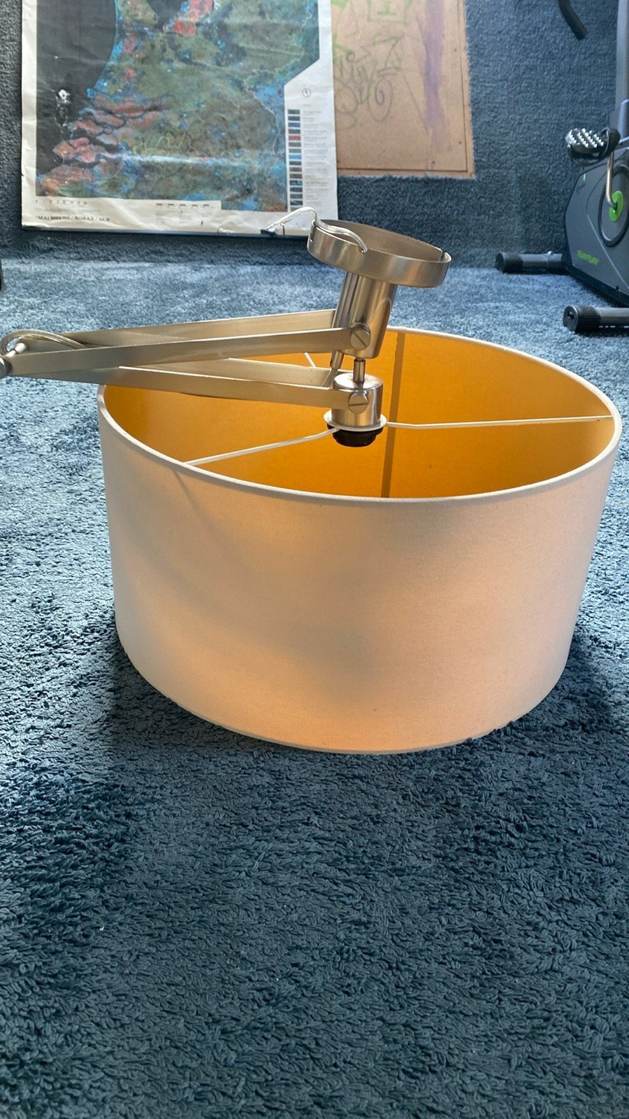 Verstelbare hanglamp met crèmekleurige kap, Ophalen of Verzenden, Gebruikt, Metaal, E27 (groot)
