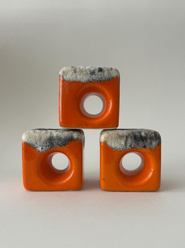 Set van 3 Jopeko Fat Lava keramieken vazen West-Germany, Aardewerk of Porselein, Nieuw, Oranje, Ophalen of Verzenden