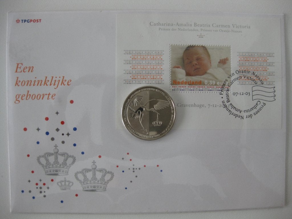 Een Koninklijke Geboorte Postzegel + Munt Catharina Amalia, Vóór koninkrijk, Setje, Euro's, Ophalen of Verzenden