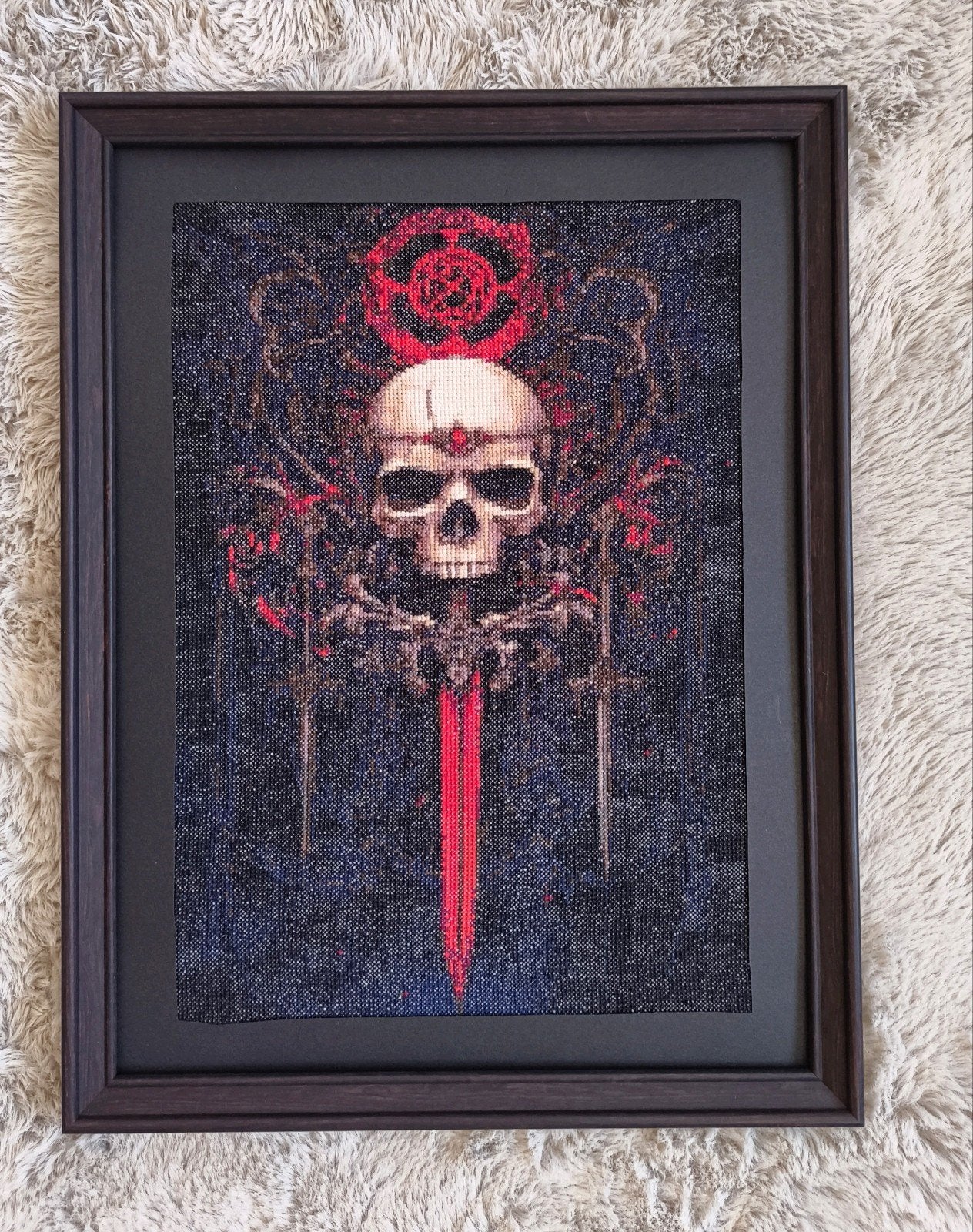 Gothic Schilderij handgemaakt- Borduurwerk- Doodshoofd, Verzenden, Nieuw, Handborduren, Overige typen