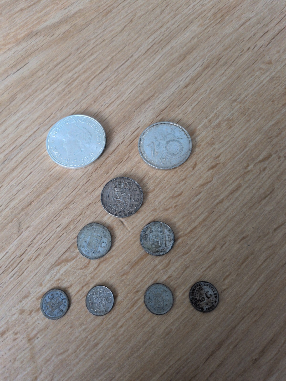 Zilveren munten: 2 x 10 gulden, 1 gulden, kwartjes, 10 cent, Koningin Juliana, Setje, Zilver, Overige waardes