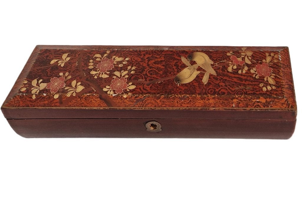 Antieke Japanse lakdoos met vogels en floraal decor, Antiek en Kunst, Ophalen of Verzenden