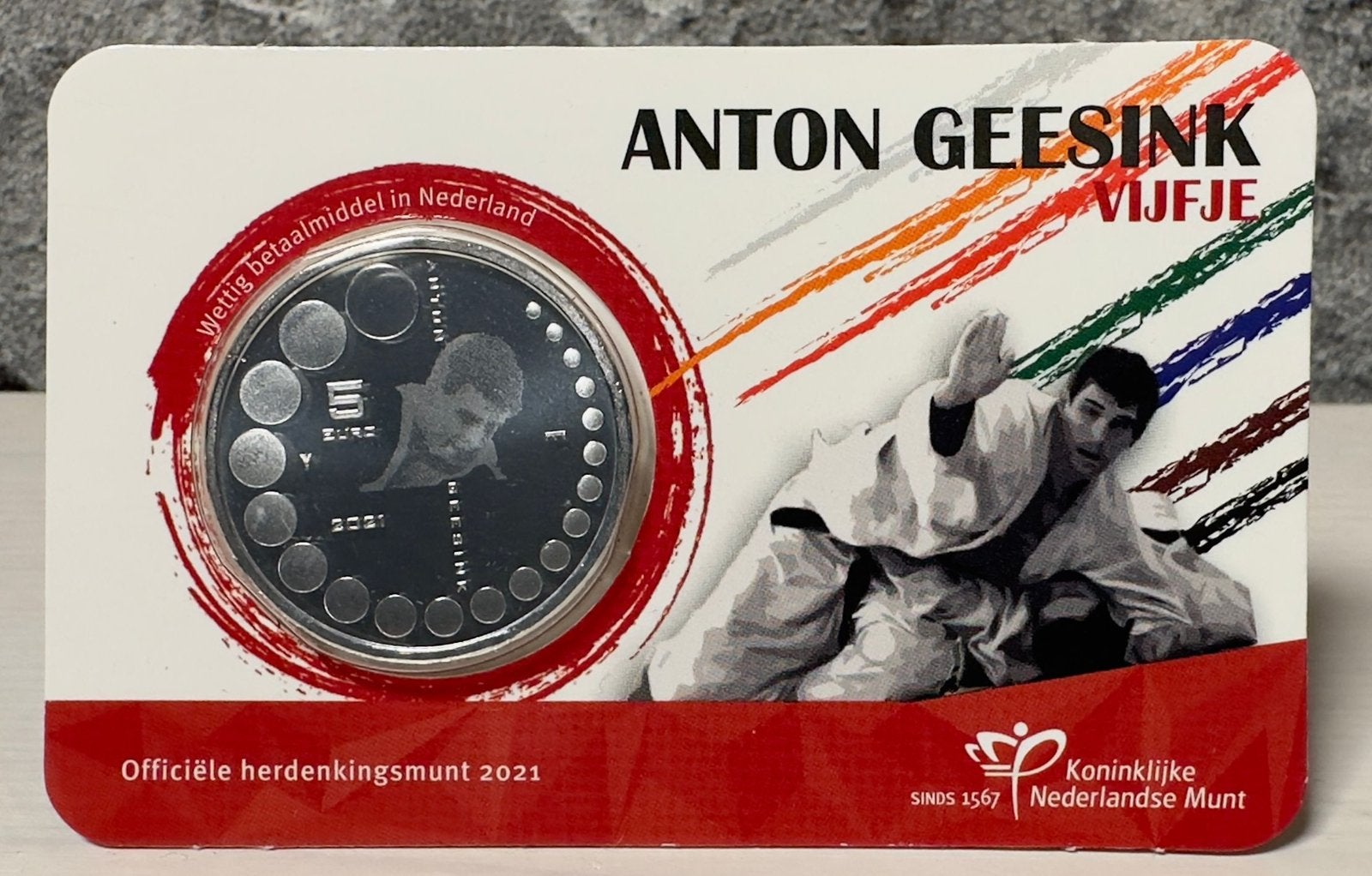 Anton Geesink vijfje UNC coincard, Ophalen of Verzenden, Koningin Beatrix, Euro's