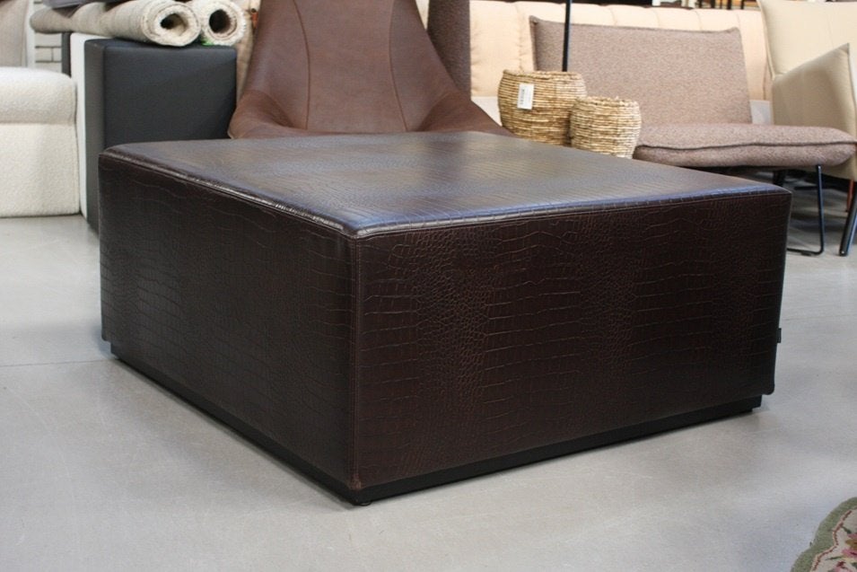 Grote vierkante hocker salontafel poef leerlook 100x100, Ophalen, Vierkant, 100 tot 125 cm, Leer