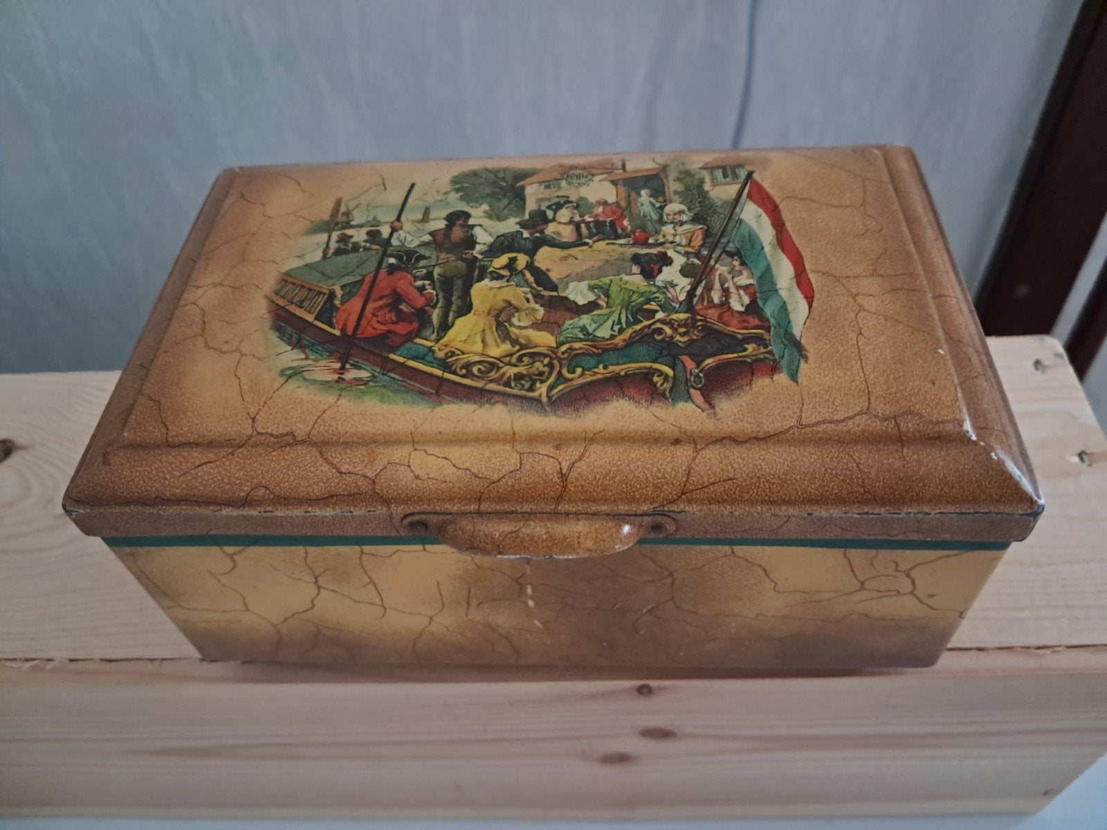 Vintage Metalen Blik - Historisch Tafereel Craquelé, Ophalen of Verzenden