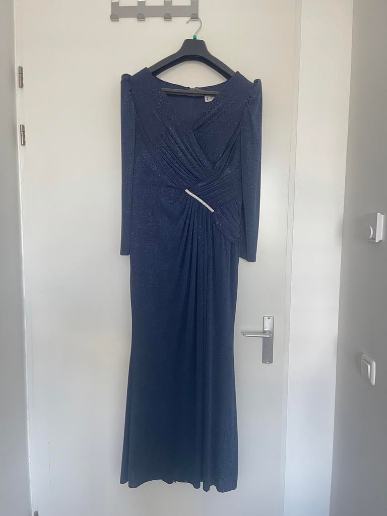 Donkerblauwe jurk met glitters, maat 48, maxi jurk, Kleding | Dames, Blauw, Maat 46/48 (XL) of groter, Ophalen of Verzenden, Zo goed als nieuw
