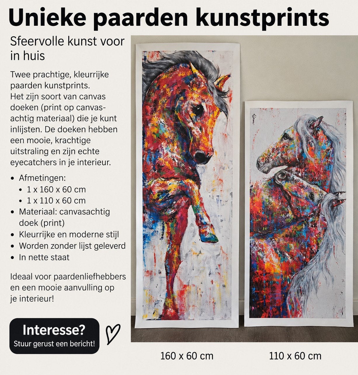 Grote unieke paarden kunstprints, Ophalen of Verzenden