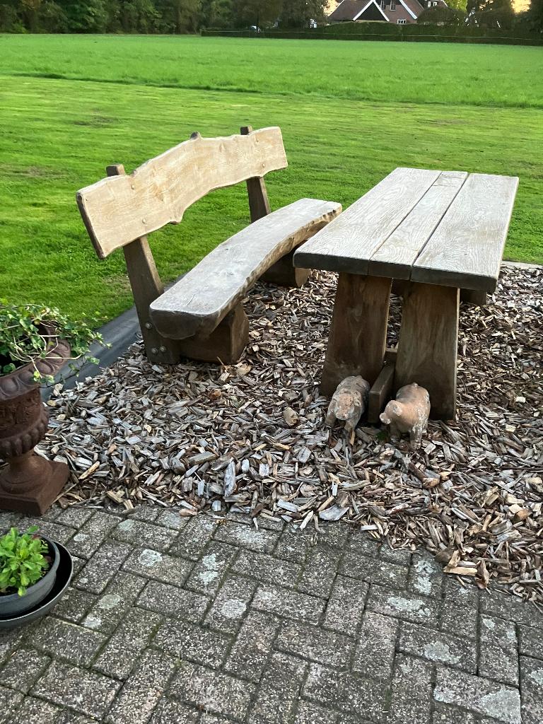 Zwaar Massief. Eiken tuinset. ( Fred Flinstone ), Ophalen of Verzenden, Gebruikt