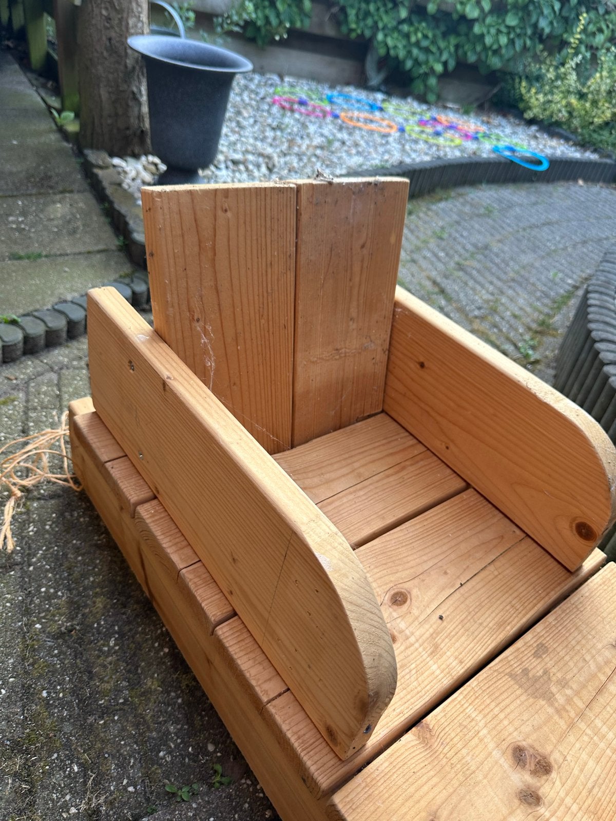 Houten slee voor kinderen, Ophalen, Rugleuning, Zo goed als nieuw, Hout