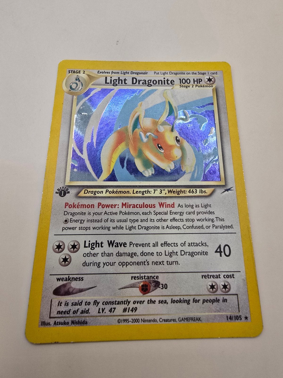 Pokémon Light Dragonite (NDE 14) Neo Destiny 1st Edition, Ophalen of Verzenden, Zo goed als nieuw, Losse kaart, Foil
