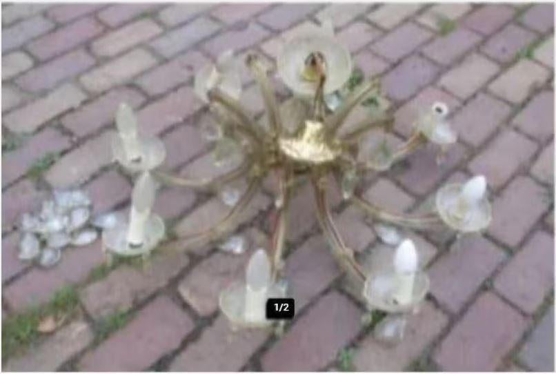 Mooi Antieke Belletjes Luchter met 8 lichtpunten, Ophalen of Verzenden, Gebruikt, Glas