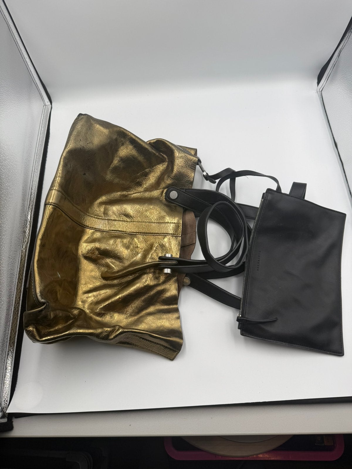 AllSaints Handtas Goud/Zwart, Gebruikt, Overige kleuren, Verzenden, .