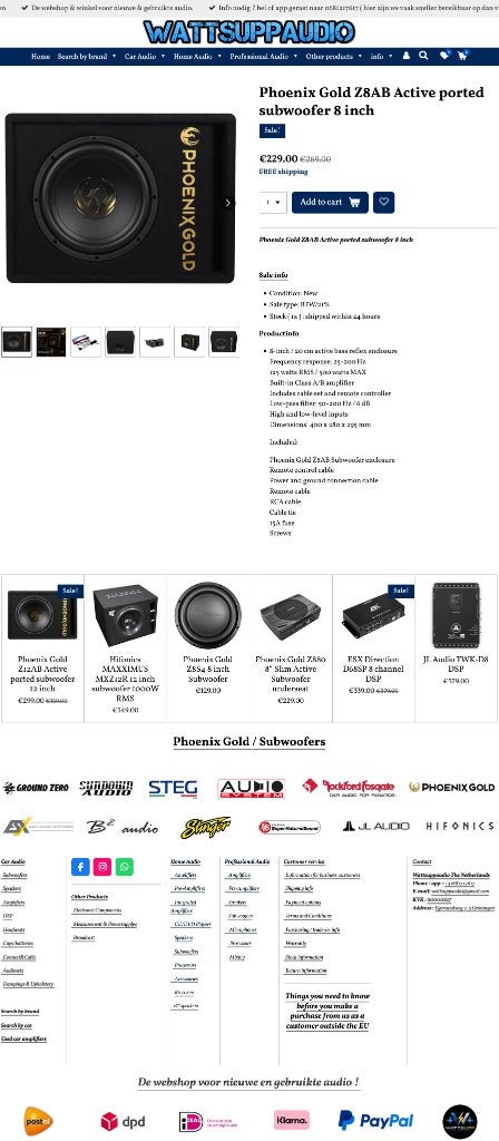 Phoenix Gold Z8AB Active gepoorte subwoofer 8 inch, Hifi-Focus, Aalsmeerderweg 173 1432 CL, Aalsmeer, Nieuw, Ophalen of Verzenden