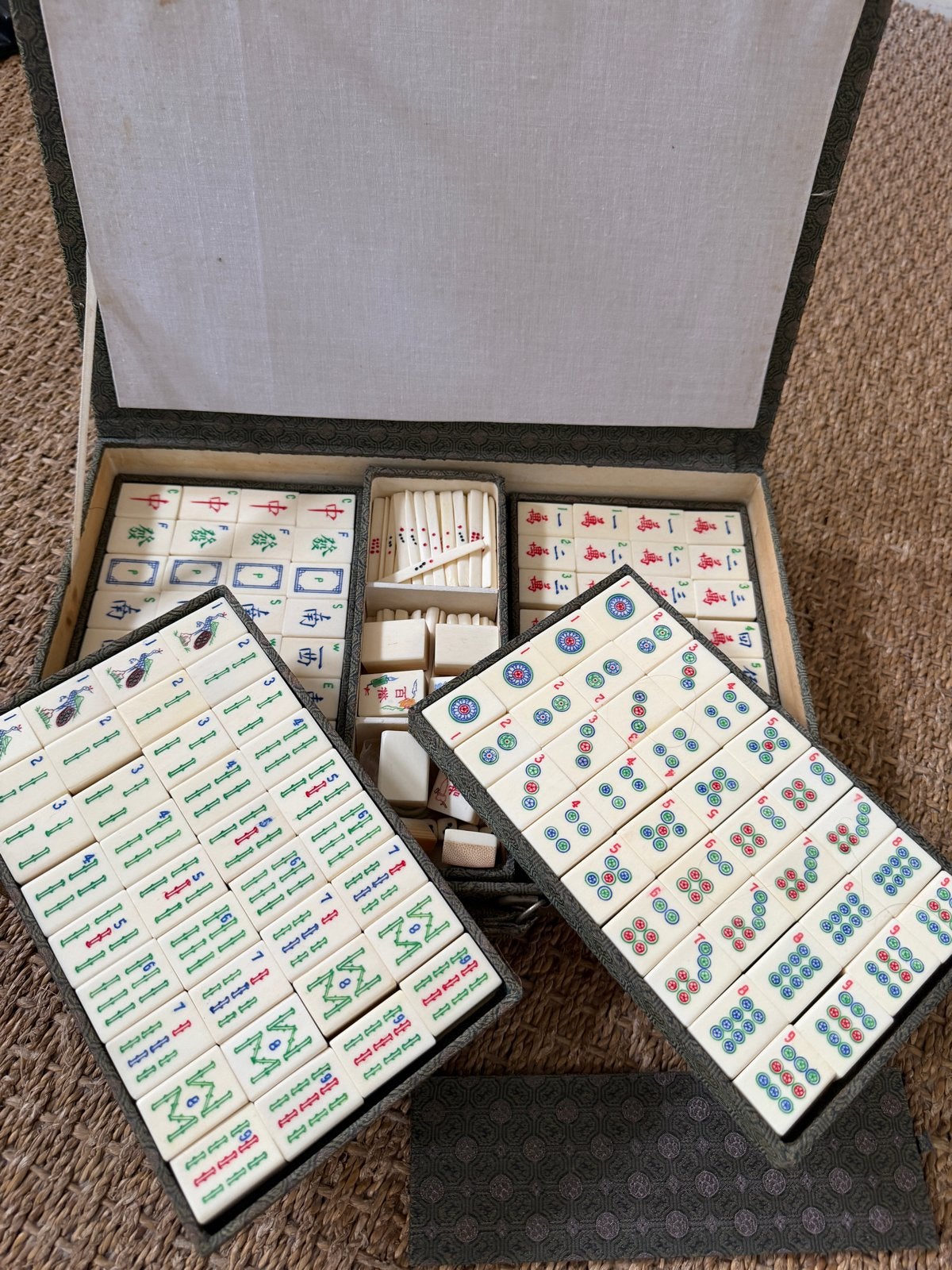 Vintage Mahjong spel been op bamboe, jaren '80 China, Een of twee spelers, Ophalen of Verzenden, Zo goed als nieuw