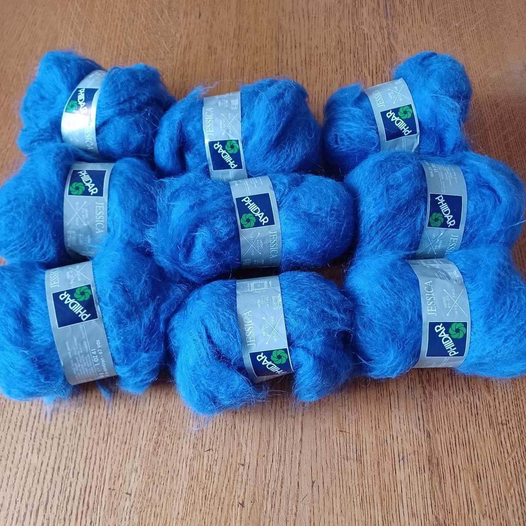 Phildar Jessica wol /mohair - 9 bollen blauw garen, Hobby en Vrije tijd, Breien en Haken, Ophalen of Verzenden, Nieuw, Breien of Haken