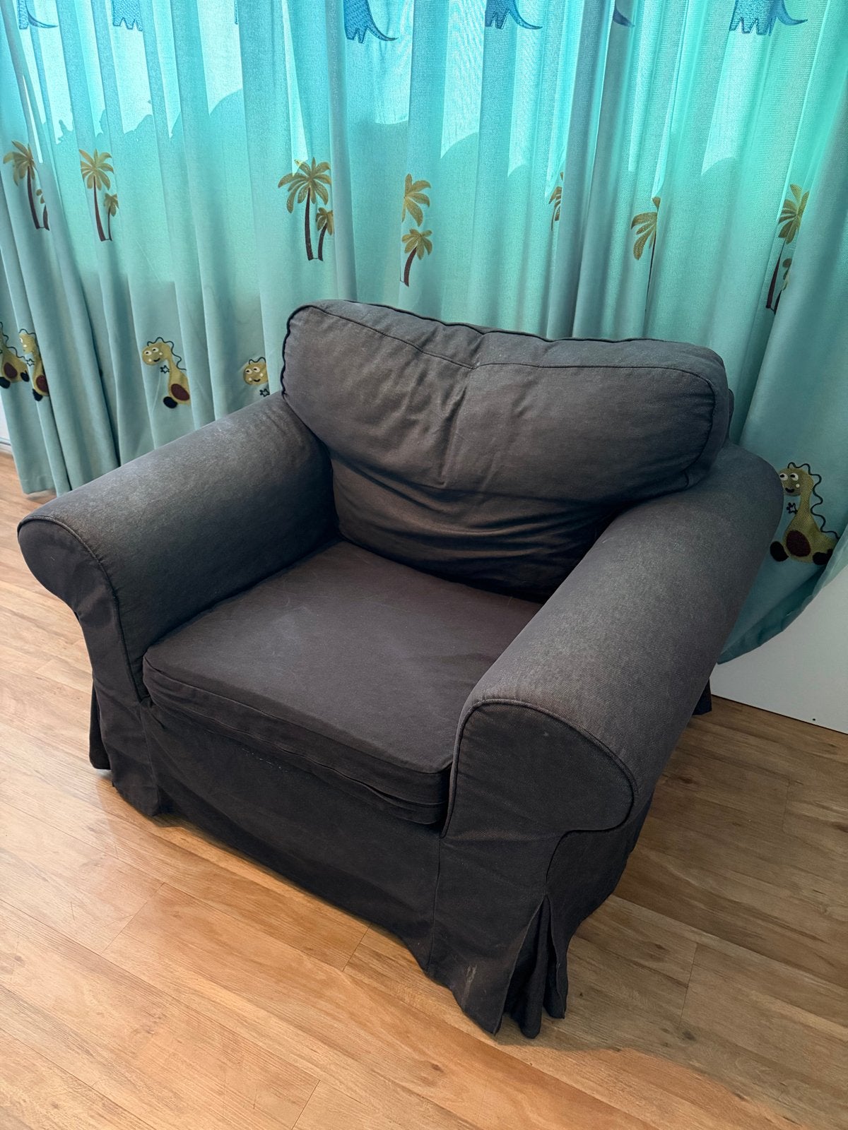 Ikea Ektorp - Comfortabele donkergrijze fauteuil, Ophalen, Gebruikt, Stof, 75 tot 100 cm