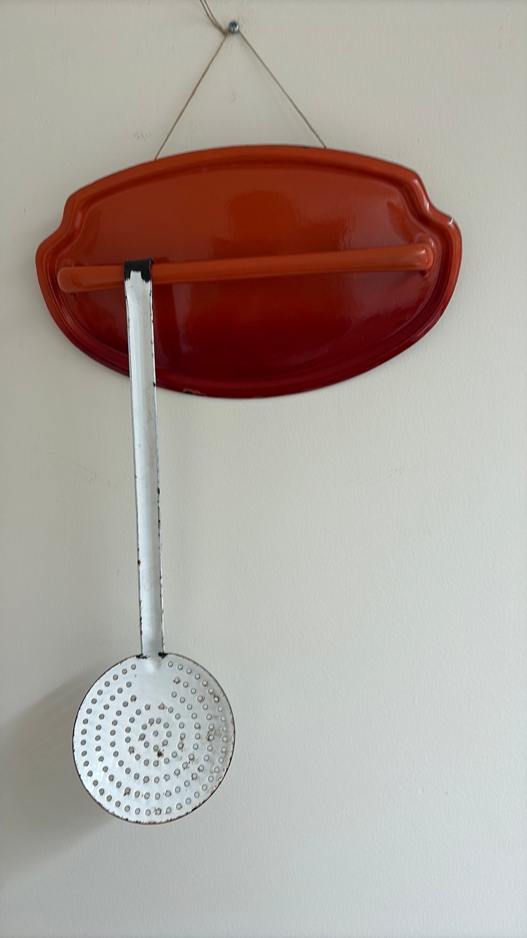 EMAILLE VINTAGE LEPELREK ORANJE, Ophalen of Verzenden