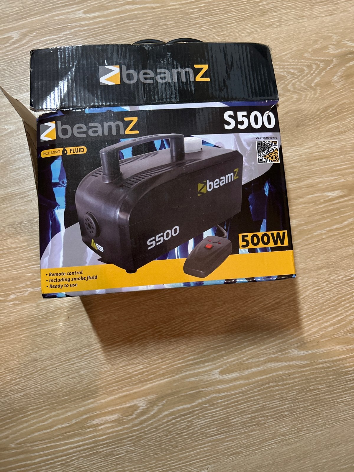 BeamZ S500 Rookmachine met afstandsbediening, Ophalen of Verzenden, Zo goed als nieuw, Feestartikel, Overige