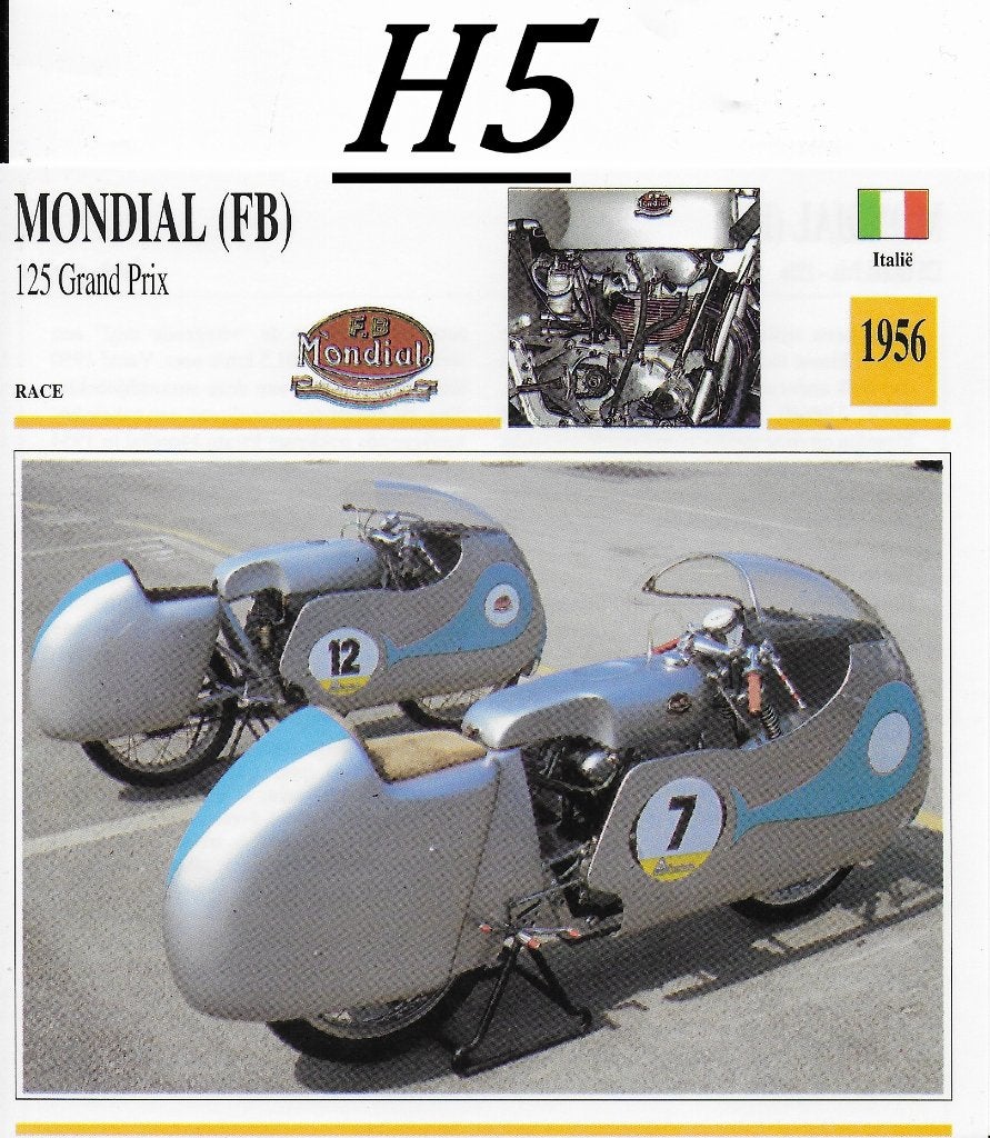 H5 motorkaart mondial fb 125 grand prix (1956 ), Ophalen of Verzenden, Zo goed als nieuw, Auto's