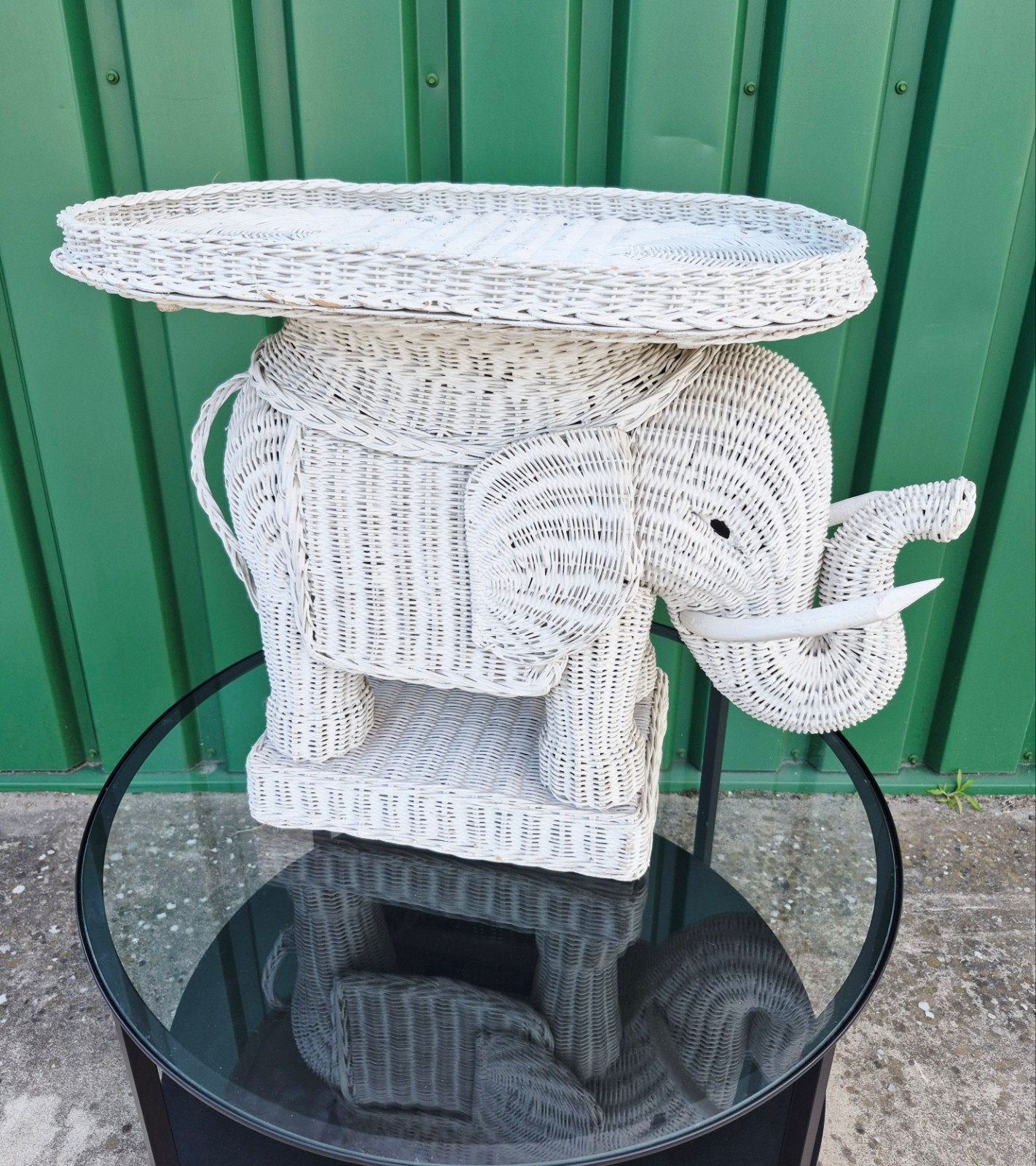 Vintage, rieten/rotan serveertafel/bijzettafel olifant, Ophalen, Overige materialen, Overige stijlen, Zo goed als nieuw